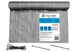Agrotkanina czarna Agritella 0,8x50m 70g + szpilki mocujące 19cm 50szt