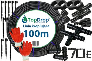 Linia kroplująca (wąż kroplujący) Top Drop 100mb 2l/h 33cm + 70 akcesoriów + rękawice GRATIS