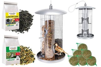 Zestaw dla ptaków: metalowy karmnik 3w1 + kule tłuszczowe + słonecznik 1kg + karma 1 kg