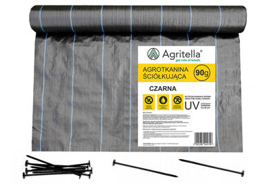 Agrotkanina czarna Agritella 3,2x50m 90g + szpilki mocujące 19cm 50szt